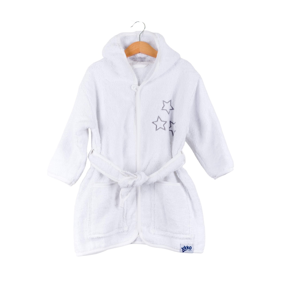 Dětský biobavlněný froté župan XKKO Organic - White Stars 12-24m